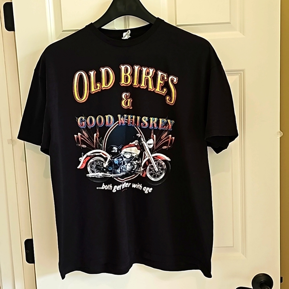 "Old Bikes & Good Whiskey... both get better with age" Short Sleeve T-Shirt, XXL